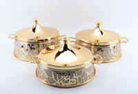 Ensemble de 3 casseroles isothermes de luxe noir et or à motif arabe pour servir les plats chauds, idéal pour l'Aïd, les fêtes de famille et le service de traiteur Majlis