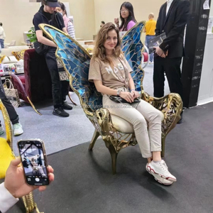 Sillón de Lujo Europeo Tipo Trono para Hotel o Villa, de Acero Inoxidable, con Tapicería de Cuero Genuino y Diseño de Mariposa de Zafiro - Product Image 3