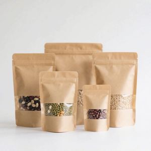 Stand Eco-Friendly Brown Kraft Paper Resealable Self Adhesive <b>Seal</b> Waterproof Food Storage Doypack Pouches Clear <b>Window</b> Pizza - Product Image 2