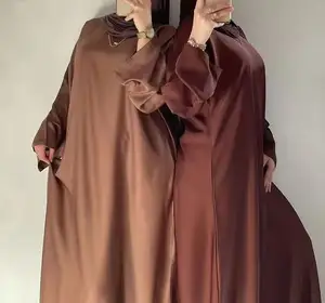 Atacado Turquia Modest Dubai Eid al-Fitr Alta Qualidade Vestuário Tradicional Muçulmano Cetim Cor Sólida Abaya Vestido Para Muçulmano Wome