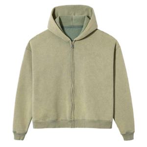 เสื้อฮู้ดซิปทรงครอป ล้างสีแบบแอซิด คุณภาพสูง สำหรับผู้ชาย ขายส่ง สตรีทแวร์ ผ้าหนา ทรงโอเวอร์ไซส์ สไตล์วินเทจ สำหรับฤดูใบไม้ร่วง - Product Image 1