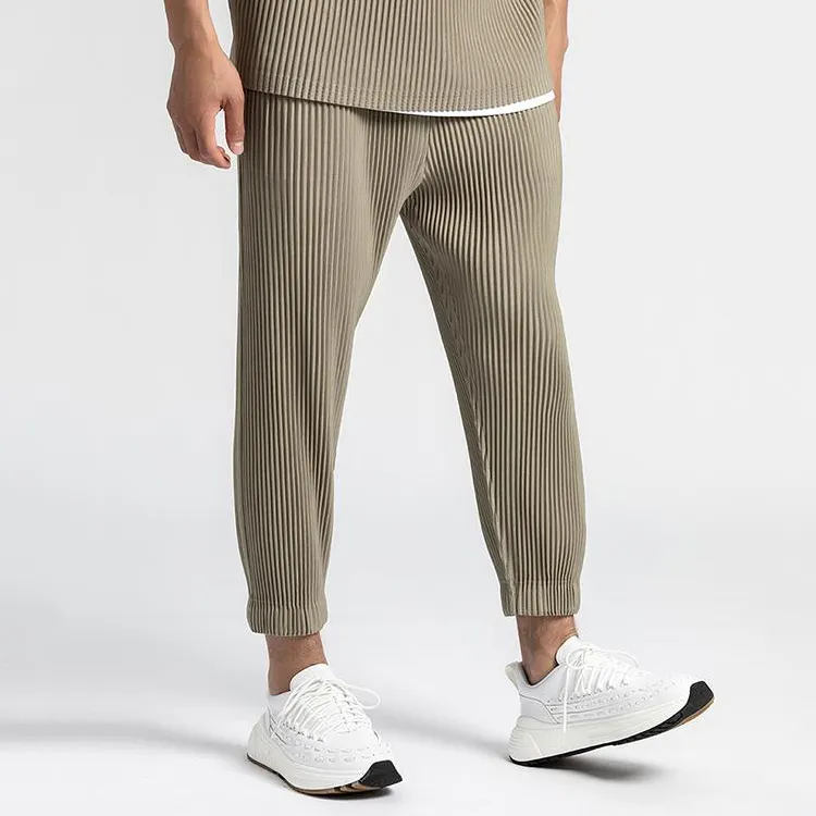MGOO Drawstring Ankle Gym Street Wear Unisex Jogger Sets Cordury Vintage Pleated Pants Men Joggers
