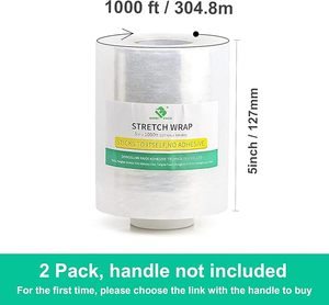 5" x 1000ft Mini <b>Stretch</b> <b>Wrap</b> Film, 80 Gauge Industrial Self Adhesive Plastic <b>Wrap</b>, Heavy Duty Packing Shrink Film for Moving - Product Image 3