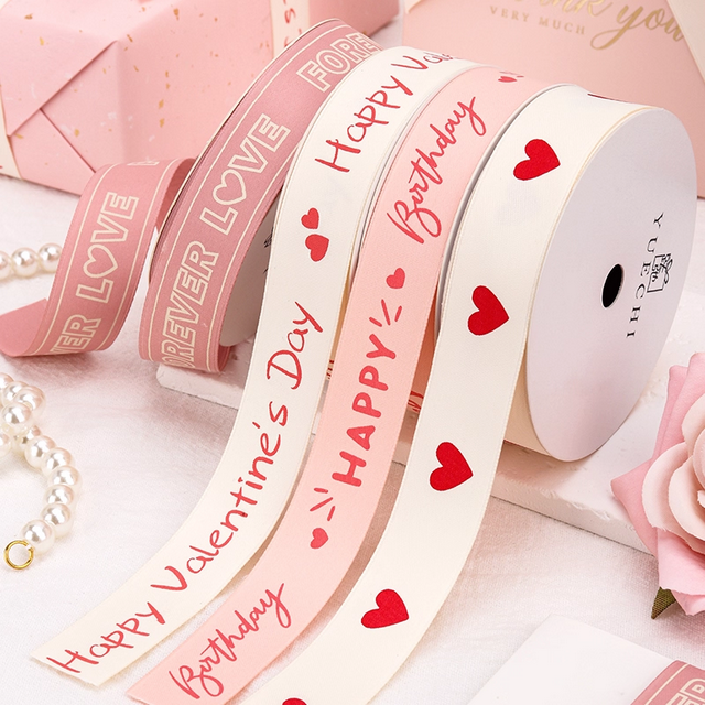 Personalized Pink Rose Gold Foil Printed 100% Cotton Ribbon for Gift Packaging Tableware Bouquets