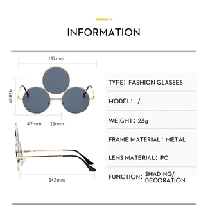 Gafas de sol polarizadas redondas para hombre y mujer, lentes de sol unisex con protección UV400, de tres círculos, estilo Punk, FF1035 - Product Image 2