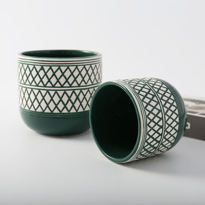 Planteur de fleurs de petite dimension, 12 pièces, décoration de bureau d'hôtel bon marché, vert mat, <span class=keywords><strong>avec</strong></span> gaufré - Product Image 5