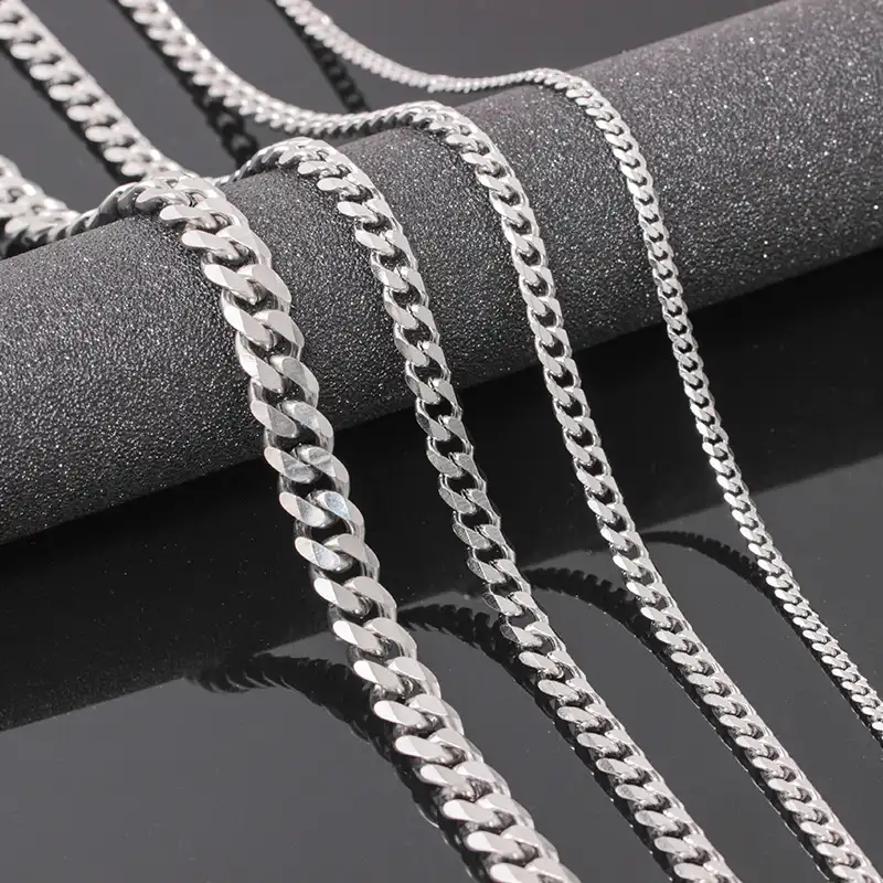 VRIUA Width 4/5/6/9MM 18-26 inches Customize Length Mens High Quality Stainless Steel Necklace Curb Cuban Link Chain Jewerly