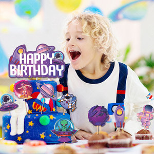 Nuovo Set Decorazioni per Festa di Compleanno a Tema Spaziale con Stelle, Occhiali di Carta, Striscione Fai-da-Te, Decorazioni Spirali Appese, Pianeti dell'Universo - Product Image 2