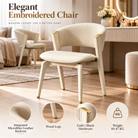 Chaise de salle à manger de luxe en cuir microfibre avec dossier incurvé brodé et pieds en bois – Chaise d'appoint moderne pour hôtel, restaurant (vente en gros)