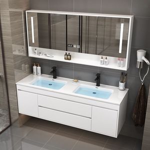 Modern LED Wall Mounted <strong>Vanity</strong> Mirror Single Sink Bathroom Cabinet Lacquer Finish Plywood <strong>Case</strong> for Hotels Home Use Ceramic Bath - Product Image 4
