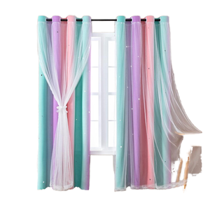 Tende camera da letto 63 pollici camera bambini decalcomanie <span class=keywords><strong>unicorno</strong></span> principessa camera tema oscurante rosa viola verde W52 X L63 - Product Image 1
