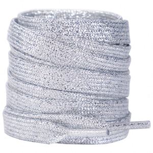 Cordones planos de poliéster y seda perlados en oro y plata para zapatillas pequeñas blancas - Product Image 3