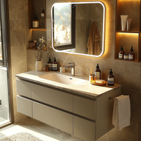 Ensemble Meuble de Salle de Bain avec Vasque en Marbre et Plan de Travail en Quartz, Meuble-Vasque et Lavabo