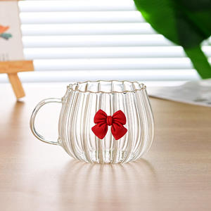 Vente en gros de tasses à jus de fruits et à café en verre transparent en forme de citrouille avec un joli nœud, cadeau pour un ami - Product Image 5