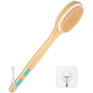 Wholesale Eco-Friendly <b>Long</b> Wooden <b>Handle</b> Loofah & Bamboo Natural Bristle Reusable Body Exfoliating Bath <b>Brush</b> Replaceable Head - Product Image 1