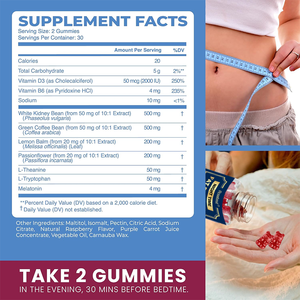 Rosebest Gummies Brûle-Graisse Nocturnes aux Extraits d'Herbes Naturelles de Haricot Blanc et de Grains de Café Vert avec Vitamines B6 et D3 pour la Perte de Poids - Product Image 6