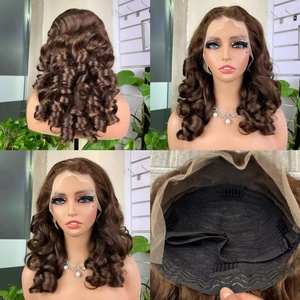 Color 4# 100% Virgin Human Hair Glueless Frontal Bouncy <b>Wig</b> <b>Brown</b> Raw 13*4 Frontal Bouncy <b>Wig</b> - Product Image 1