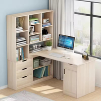 Escritorio de Computadora Moderno en Forma de L de Madera, Multifuncional, Ahorra Espacio, con Estantes de Almacenamiento y Gabinete para Oficina en Casa o Apartamento