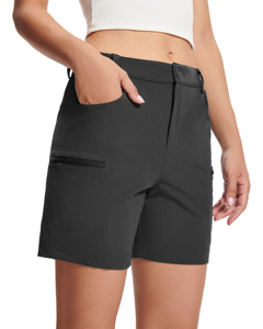 High-Waist <strong>Ladies</strong> Casual <strong>Cargo</strong> <strong>Shorts</strong> Quick Dry Breathable Canvas Overalls with Elastic Waist and Pocket for Fitness - Product Image 5