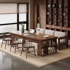 <b>Solid</b> <b>Wood</b> Integrated <b>Desk</b> With Storage Drawers And Bookshelf For Home Office Study Room Use - Product Image 3
