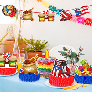 Huancai Puerto <span class=keywords><strong>Rico</strong></span> bandera panal Mesa centros de mesa 9 Uds adornos de papel colgantes para suministros de fiesta de cumpleaños puertorriqueños - Product Image 6