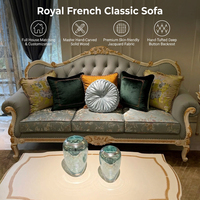 Canapé de salon de style baroque rococo antique, sculpté à la main, doré, avec dossier en forme de dos de chameau, accoudoirs à motifs enroulés, capitonné et tufté, en jacquard damassé, pour salon, salle de séjour ou manoir