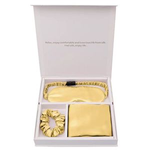 Coffret cadeau personnalisé masque pour les yeux en pure soie chouchou et taie d'oreiller en soie 3 pièces satin 100% ensemble de taie d'oreiller en soie de mûrier - Product Image 4