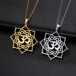 Lotus <strong>OM</strong> Yoga Chakra Symbol <strong>Pendant</strong> Necklace Women Stainless Steel Buddhism Hindu Amulet Chain Necklace Jewelry Gift - Product Image 1