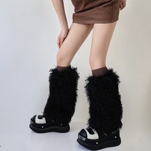 Da <span class=keywords><strong>donna</strong></span> a ginocchio alto con maniche a stivale pelose stile invernale scaldamuscoli in pelliccia sintetica da <span class=keywords><strong>donna</strong></span> per adulti scaldamuscoli moda accessori - Product Image 5