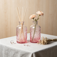 Bouteilles de diffuseur à roseaux en verre rose luxueuses de 150 ml, vides, avec bouchon en liège et sérigraphie, pour la vente en gros de parfums d'ambiance