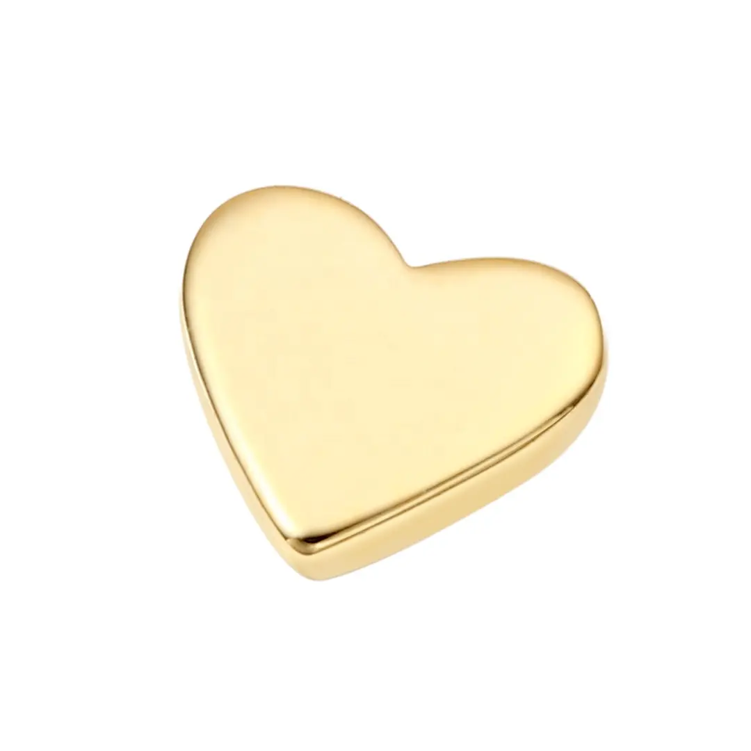 Perhiasan tindik logam abadi 14K, emas padat bentuk hati internal berulir