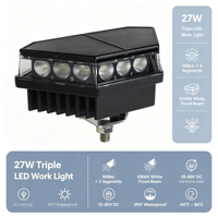 Feux de travail LED tout-terrain 27W, projecteur 3 sections, 10-80V DC, IP67, pour 4x4, VTT, UTV, SUV, camion, pick-up, toit, 12V 24V 48V 60V 80V