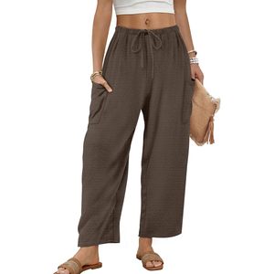 Pantalones Anchos de Cintura Alta para Mujer, Pantalones Palazzo Fluidos y Transpirables, Ropa de Lino Informal de Verano para el Trabajo, Talla Pequeña - Product Image 1
