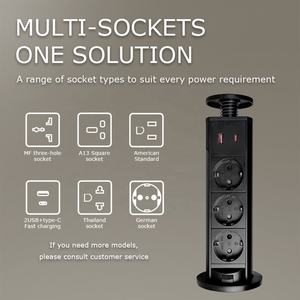 Enchufes Europeos + Puertos de Carga USB (A+C) PD20W, Enchufes Emergentes Ocultos para Cocina/Escritorio, Color Negro/Plateado - Product Image 5