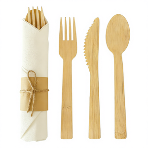 Le posate di bambù usa e getta Eco Friendly di fabbrica includono coltello e forchetta per il viaggio in campeggio da asporto - Product Image 3