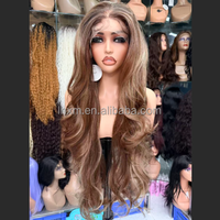 Perruque Lace Front Synthétique Effet Soie 32 Pouces Ondulée 13x4 Transparente Sans Colle Ligne de Cheveux Naturelle Résistante à la Chaleur