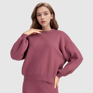 Trend Solid Color Cotton Knitted Lantern Sleeve 2 Piece Clothing Sweater Set for Women Fashion - Product Image 4