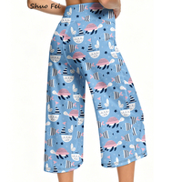 Pantalon large court ultra doux pour femme, imprimé bleu vif tortue océanique, taille haute, effet ventre plat, idéal pour le yoga, la détente et le quotidien