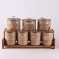 Ensemble de 7 pots à épices en céramique minimalistes avec couvercles en bois, fabriqués à la main pour la préservation de la fraîcheur