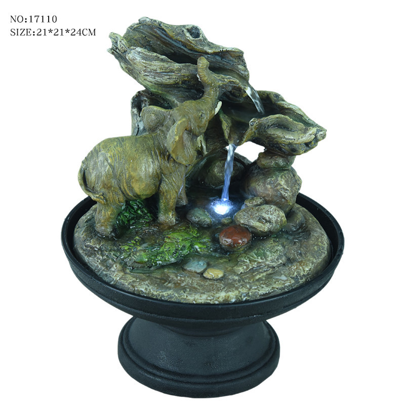 Adapté aux besoins du client D'intérieur polyresin éléphants boivent de l'eau rocaille cascade fontaines d'eau