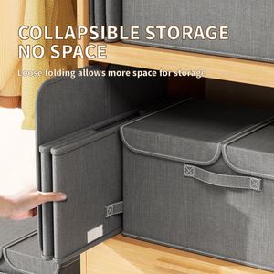 Boîte de rangement pliable en tissu de lin pour vêtements et couettes, avec double couvercle, pour armoire domestique - Product Image 5
