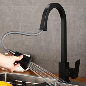 Robinet de <span class=keywords><strong>cuisine</strong></span> noir émaillé avec douchette extractible, <span class=keywords><strong>mitigeur</strong></span> eau chaude et froide pour évier - Product Image 2