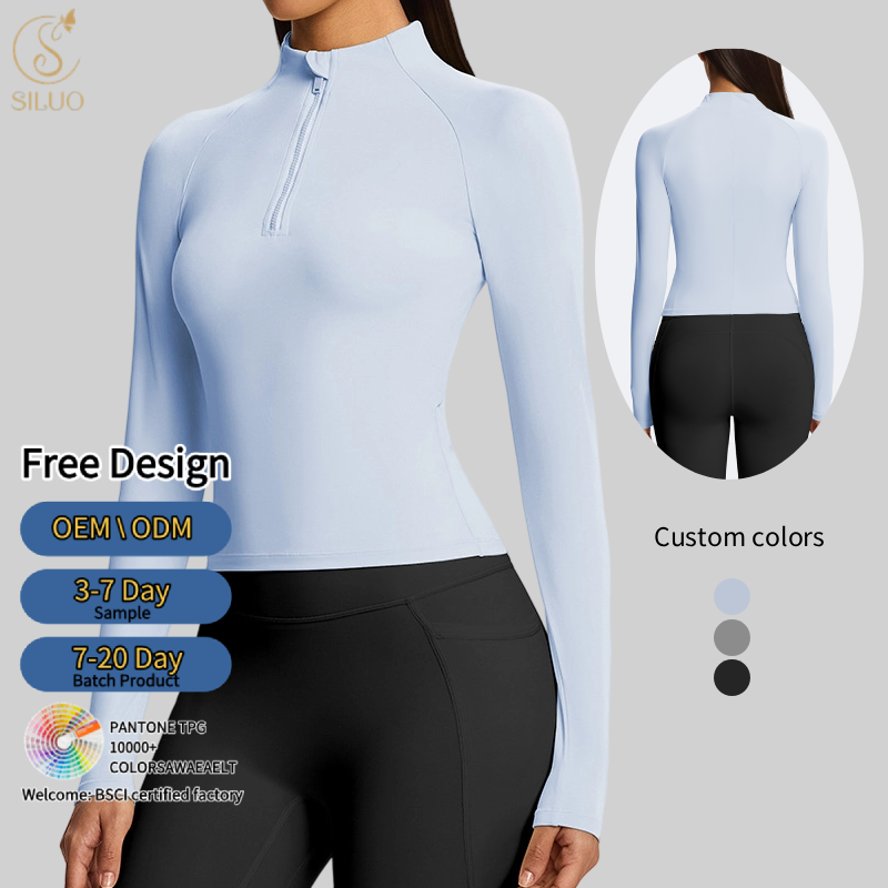 Women's Breathable Half Zipper Sports Nude Wear Tight Contrast Colors Plus Size Features Solid Yoga Top for Running Fitness
