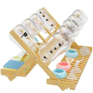 Égouttoir à biberons pliable en bois à 2 niveaux, en bambou, pour organiser les accessoires d'allaitement sur le bureau - Product Image 1