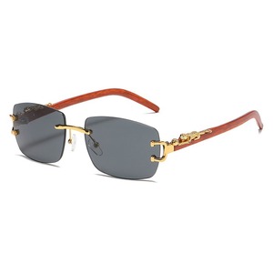 <b>Retro</b> Rimless Rectangle <b>Sunglasses</b> UV400 Wood Frame Unisex Sun Protection Adult - Product Image 4