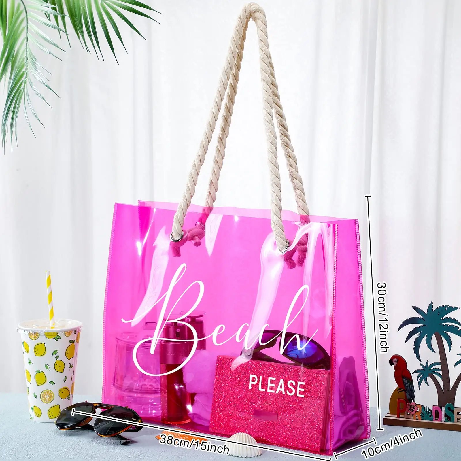 ग्रीष्मकालीन पार्टी के लिए मोटे हैंडल वाला नया कस्टम बड़ा पीवीसी शॉपिंग क्लियर टोट बैग वाटरप्रूफ बीच शॉपिंग बैग