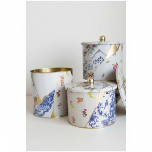 ชุดกระป๋องโลหะทรงกลมขนาดเส้นผ่านศูนย์กลาง175มม. (3ชิ้น) kintsugi ดอกไม้เส้นสีทองดีไซน์แบบ kintsugi - Product Image 2