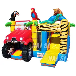 儿童派对活动丛林动物充气野生动物园蹦床组合与滑梯城堡