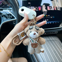 Lunettes en peluche de dessin animé personnalisé salopette ours porte-clés de voiture porte-clés de sac à dos pendentifs