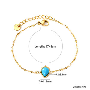 สร้อยข้อมือหินสีฟ้ารูปหยดน้ำ โซ่ทอง เครื่องประดับสแตนเลส ของขวัญ สร้อยข้อมือผู้หญิงแฟชั่น - Product Image 4